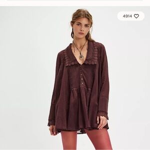 Free People Red Mini Dress with Long Sleeves and Sailor Collar